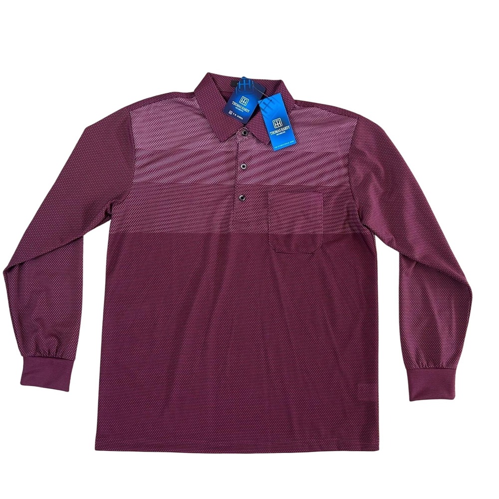 Thomas Hardy Polo Shirt Mens 95 Burgundy New Long Sleeve Textured Pocket 17x26